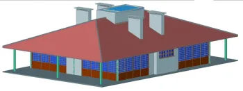 Desenho 3D de como ficará o prédio das novas churrasqueiras cobertas, quando pronto.