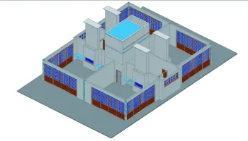 Desenho 3D de como ficará o prédio das novas churrasqueiras cobertas, quando pronto.